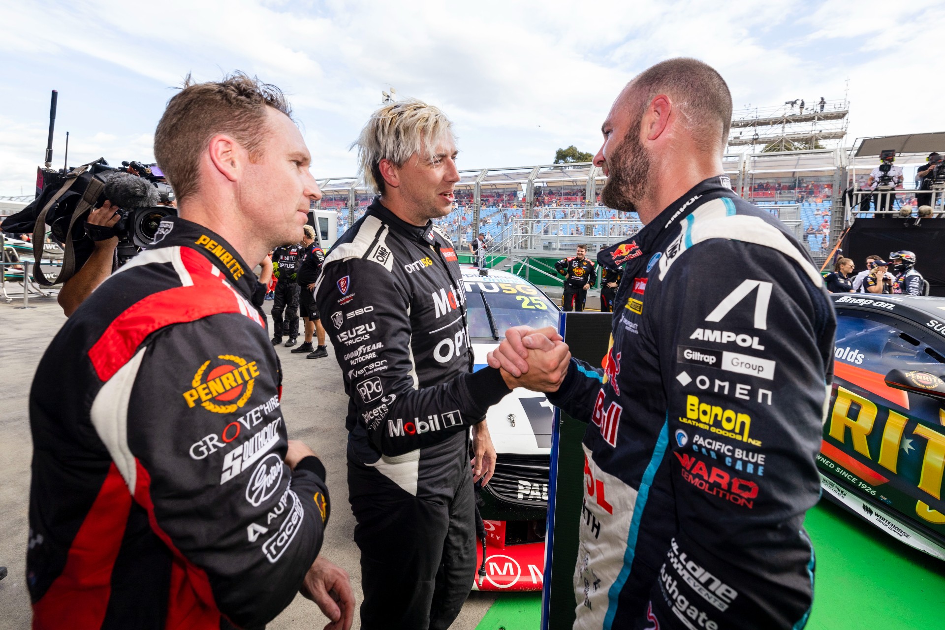 Race Podium Celebrating Drivers in Supercars