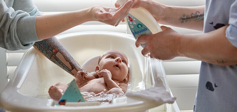 bathing baby 