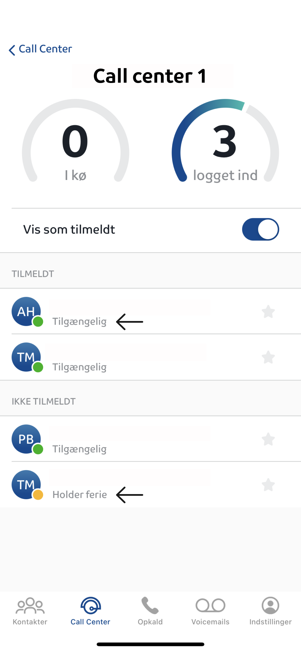 Se detaljer på callcenter i Assist app