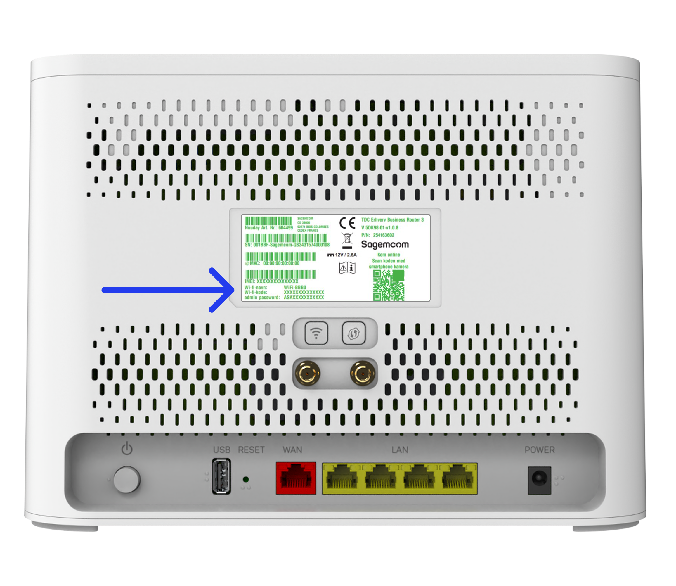 Du finder en label med wifi oplysninger på bagsiden af routeren