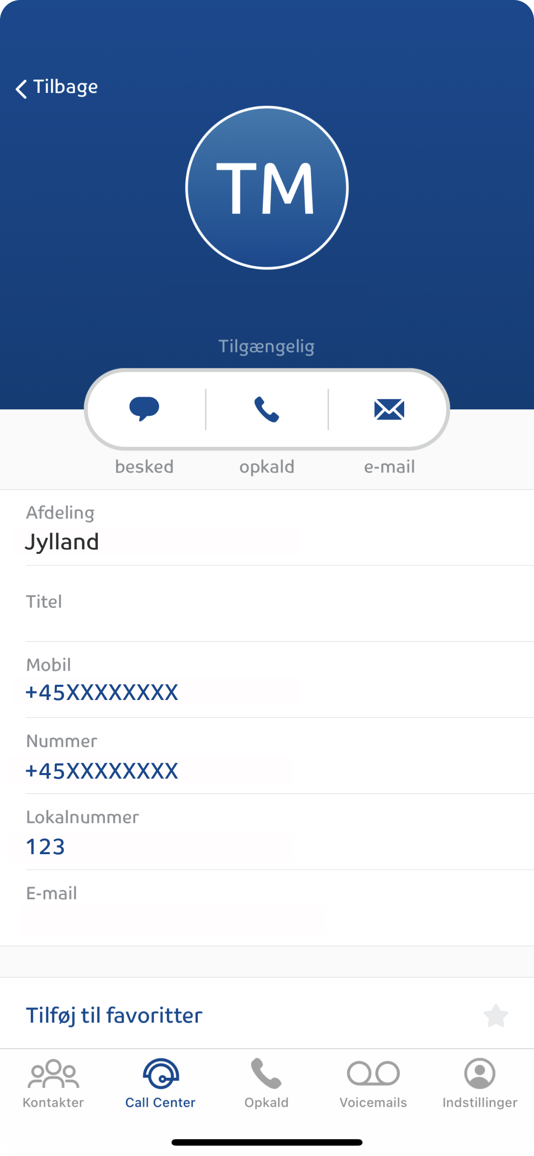 Se detaljer på callcenter i Assist app