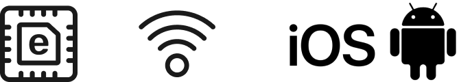 eSIM logo, wi-fi logo, iOS logo