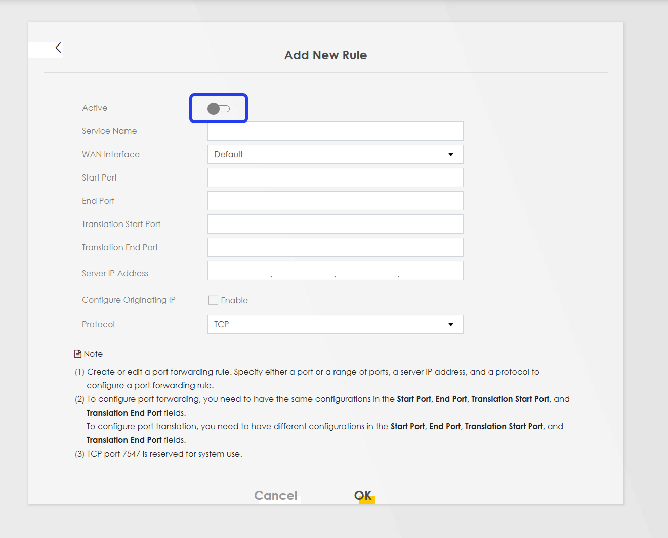 Port forward i indstillingerne