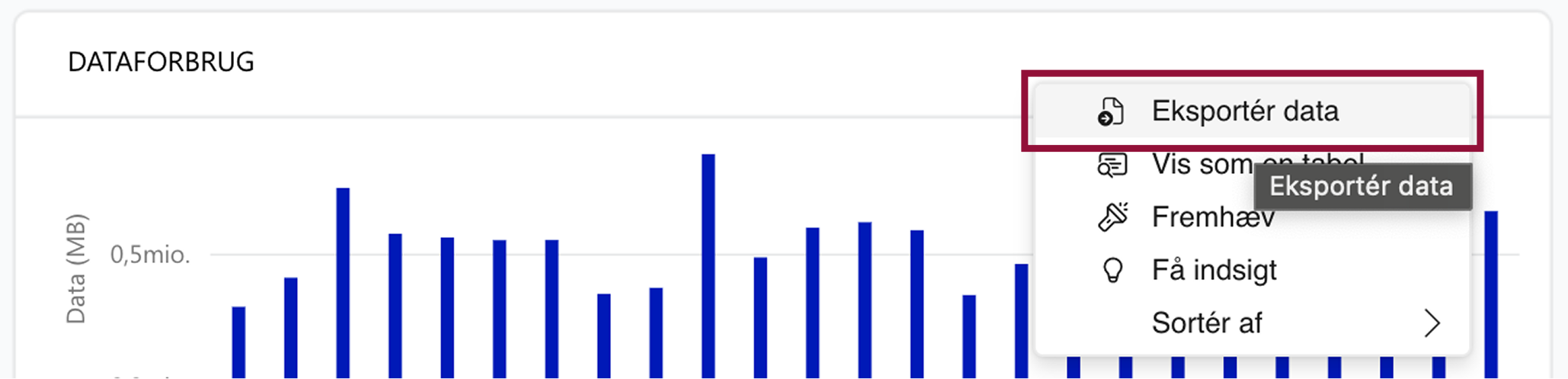 Eksport af data til Excel 2