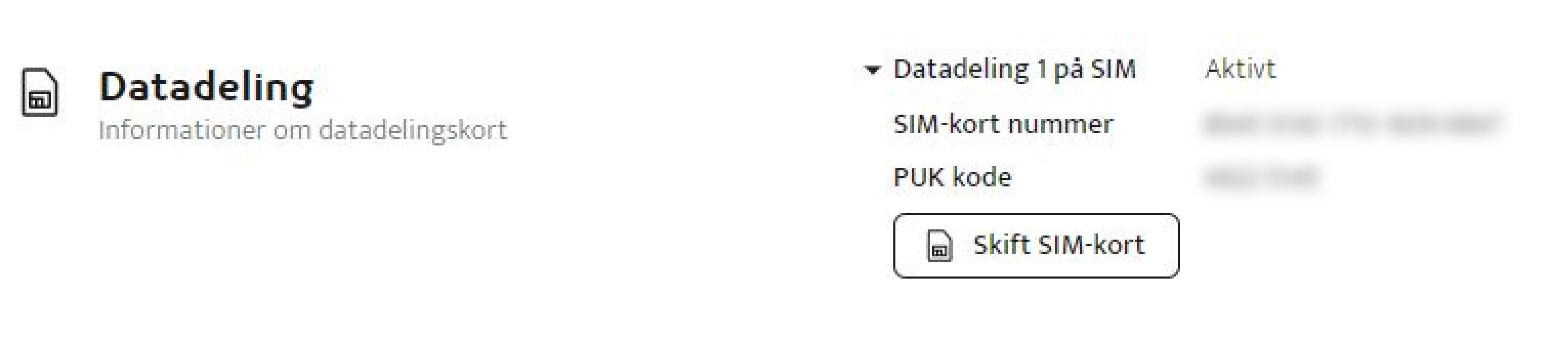 Billedet viser datadelingskort i Selvbetjening