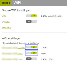 Dette billede viser indstillinger på HGW5 interface