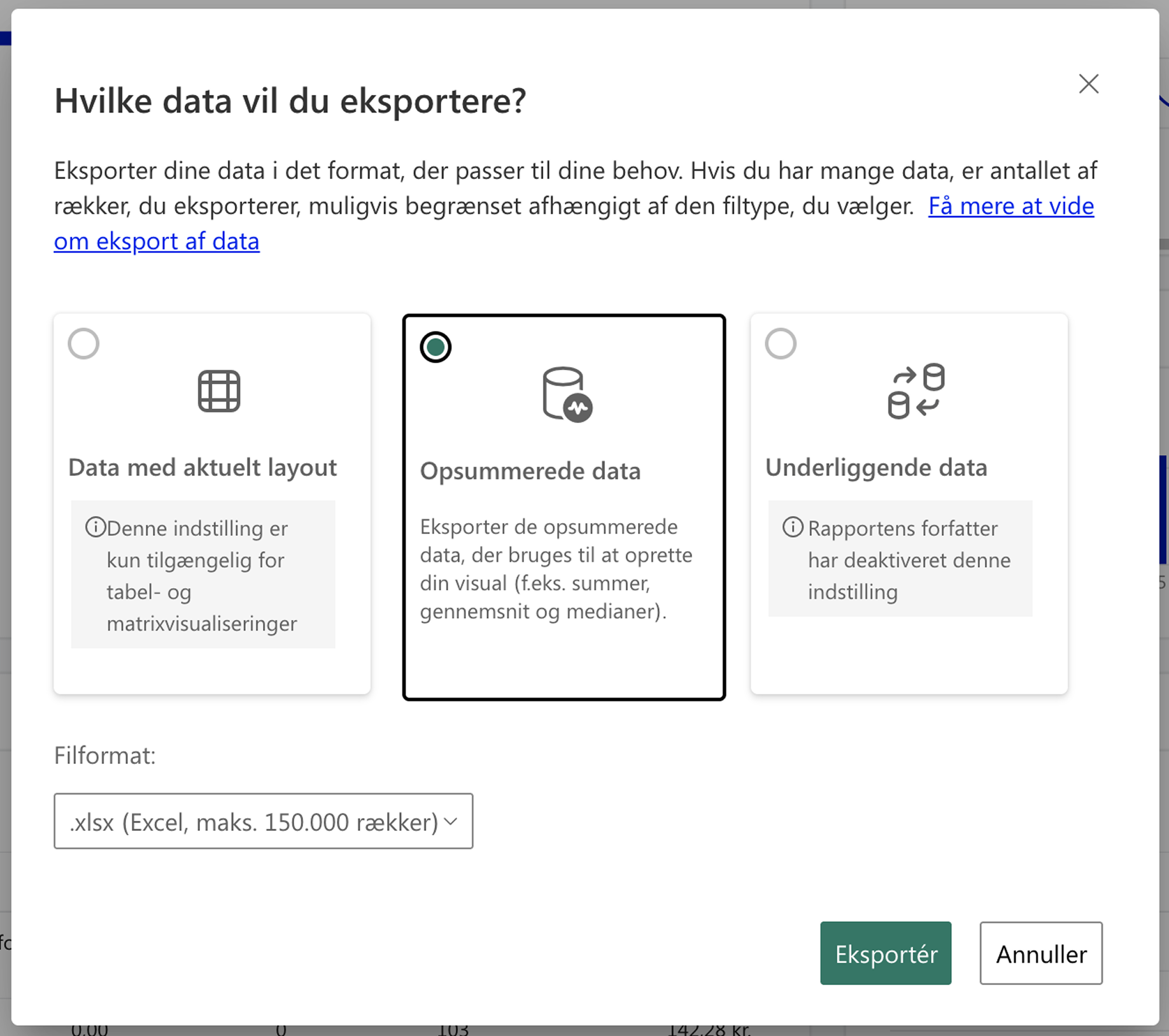 Eksport af data til Excel 3