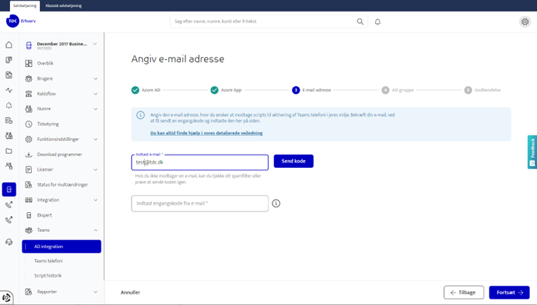 Viser hvor man skal Angiv sin e-mail adresse i Selvbetjening