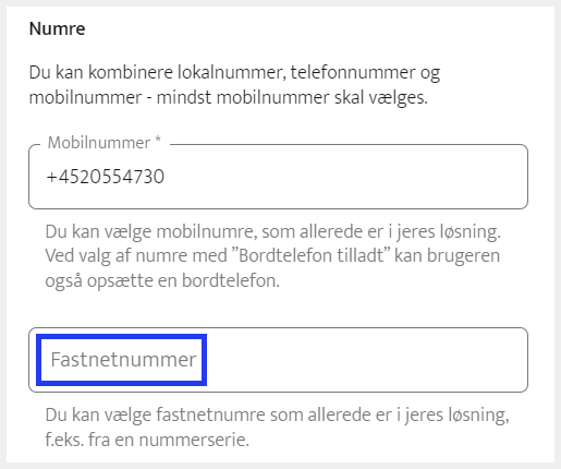 Indtast fastnetnummer - Selvbetjening
