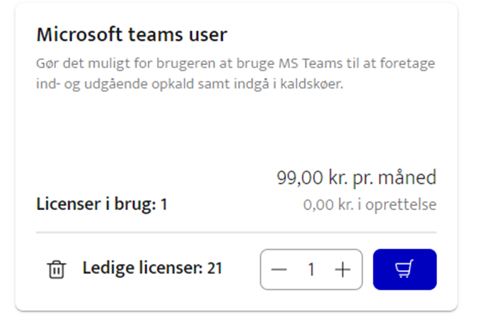 Tilkøb af licens til Microsoft teams user - Selvbetjening