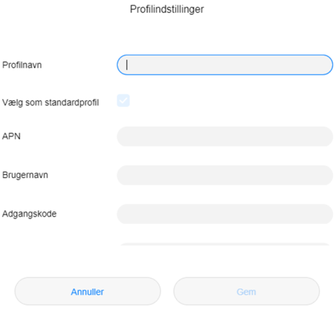 Viser skærmen for profilindstillinger for 5G CPE Pro