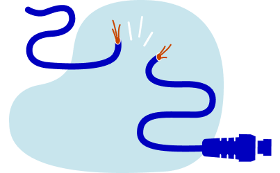 Billedet viser et kabel som er knækket
