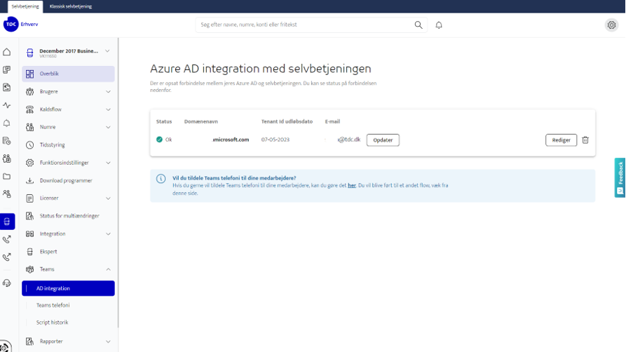 Azure AD integration i Selvbetjening