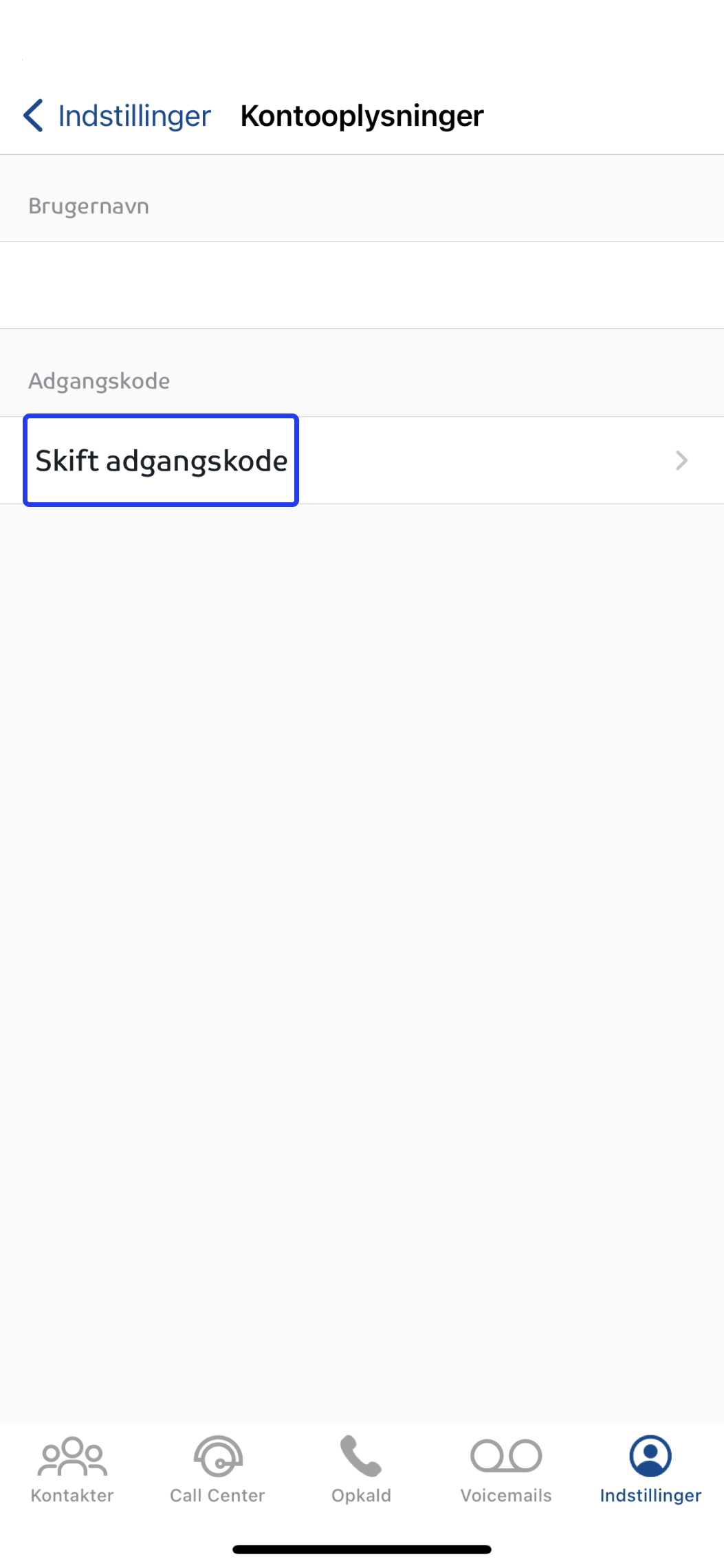 Skift adgangskode i Assist app