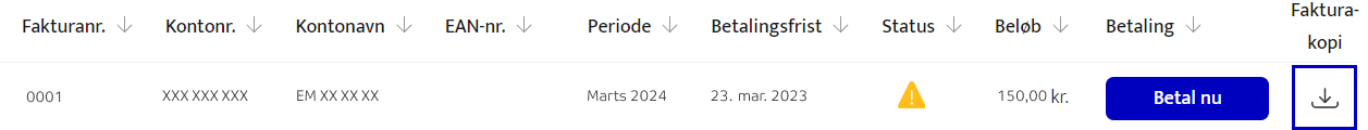 Klik på download knappen for at hente din faktura ned på din enhed.
