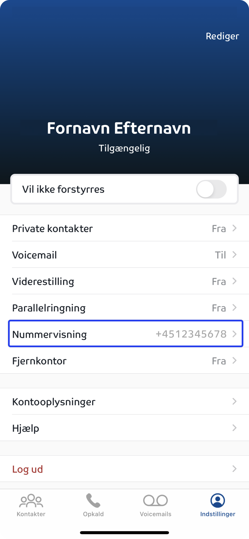 Vælg et nummer til nummervisning i Assist app