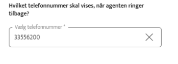 Hvilket telefonnummer skal vises, når agenten ringer tilbage