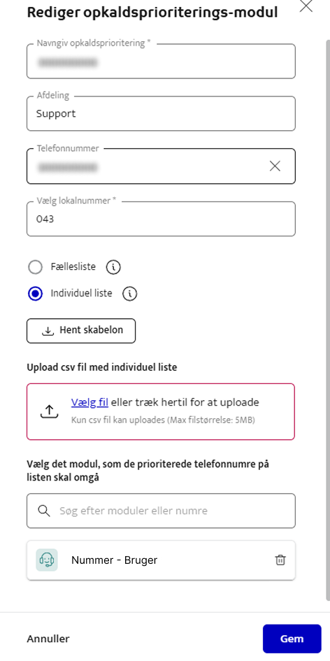 Rediger opkaldsprioriteringsmodul