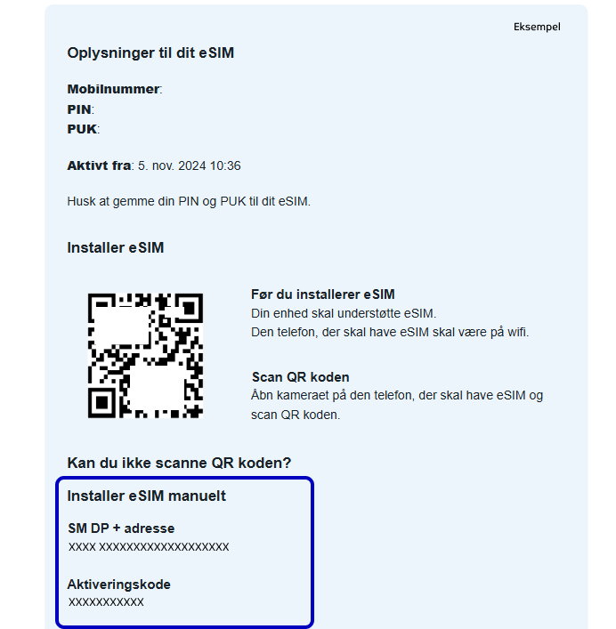 Eksempel på email fra administrator til esim