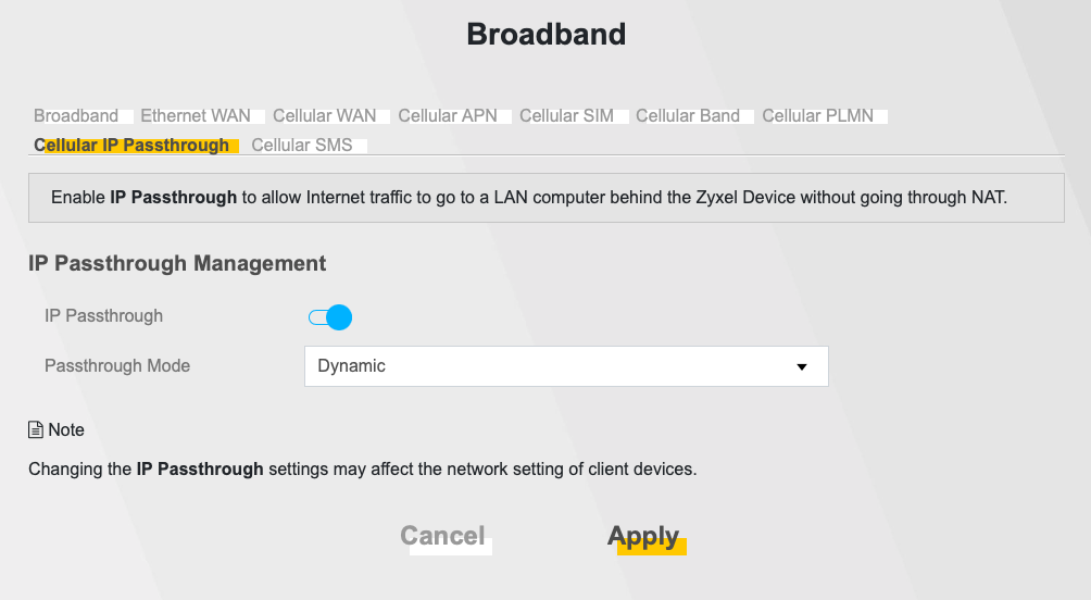 IPPassthrough på zyxel router