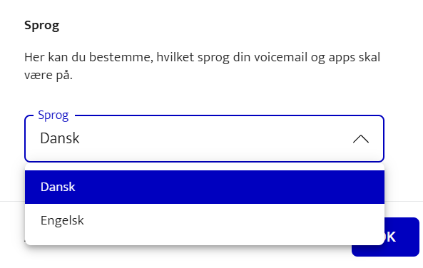 Ændre sprog på voicemail i Selvbetjening