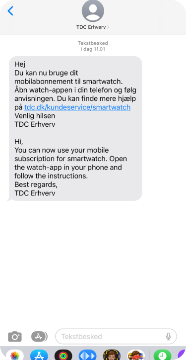 Aktiverings sms til Apple Watch med eSIM