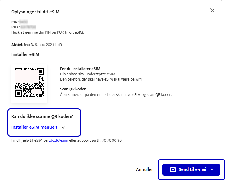 Send eSIM til medarbejder i Selvbetjening