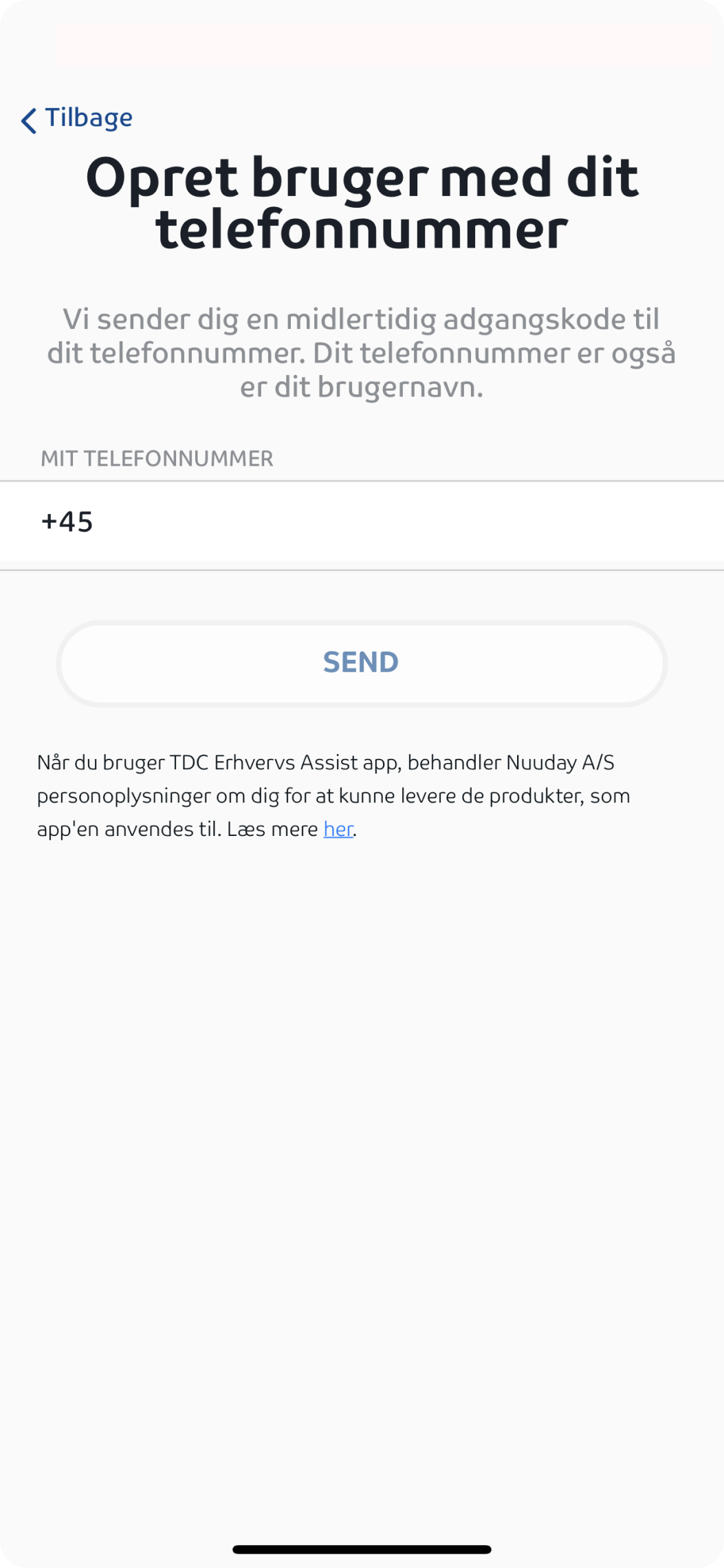 Opret bruger med dit telefonnummer - Assist app