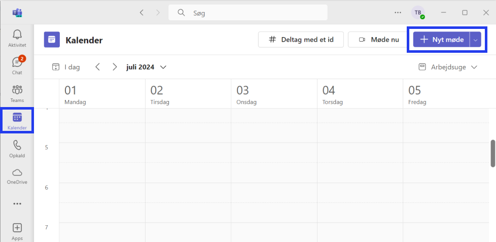 Opret Teams møde i Teams - kalender + nyt møde