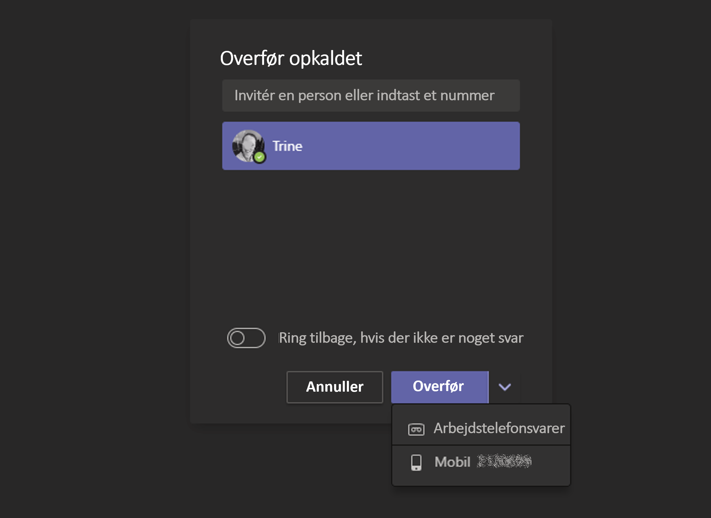 Overfør knappen på Teams