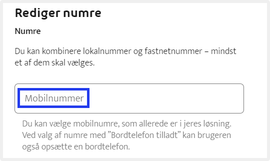 Indtast ønskede nummer