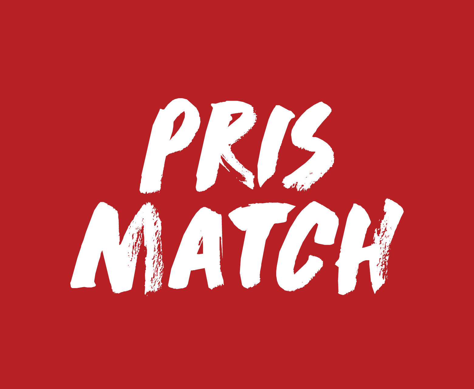 Teksten "PRIS MATCH" i hvit, penselstrøklignende skrift på rød bakgrunn.