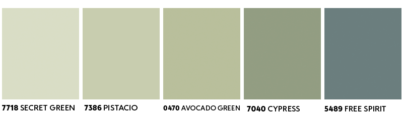 Gradient som går fra lys kremhvit via salviegrønn til mørk blågrå.