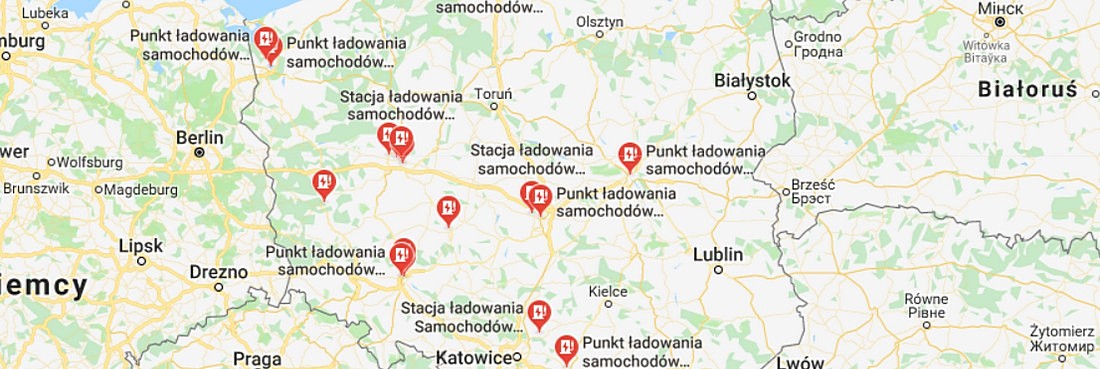 Mapa ładowarrek do samochodów elektrycznych w Polsce