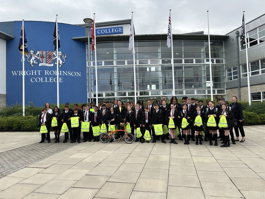 Dame Sarah with pupils at Wright Robinson College