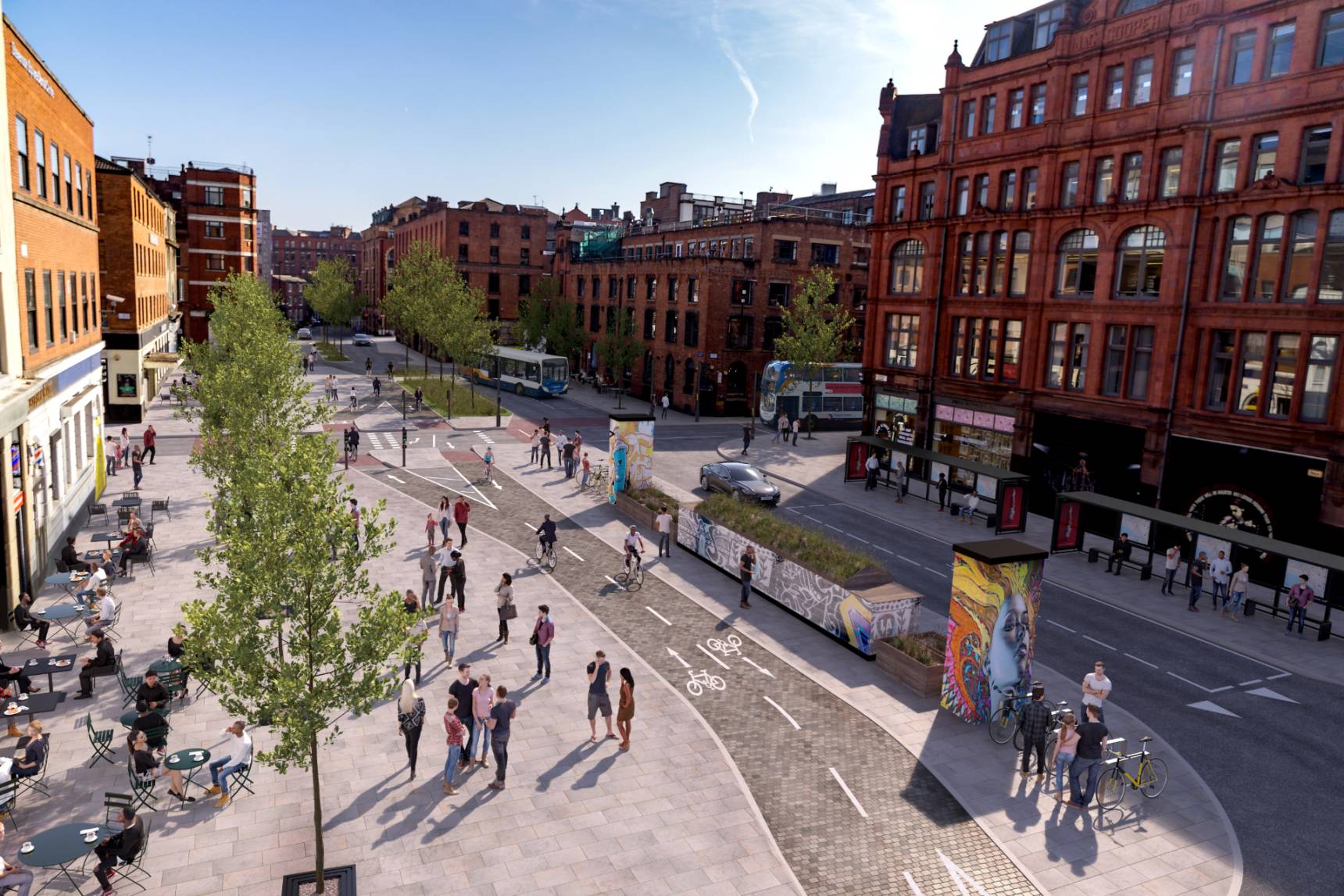 A visualisation of an active scheme in Stevenson Square, Manchester.
