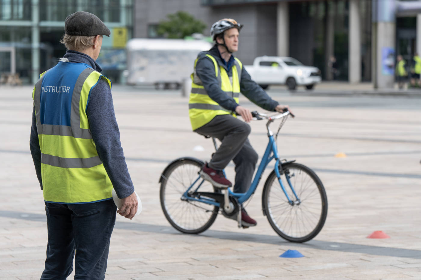 Person riding a bike on a cycle training course