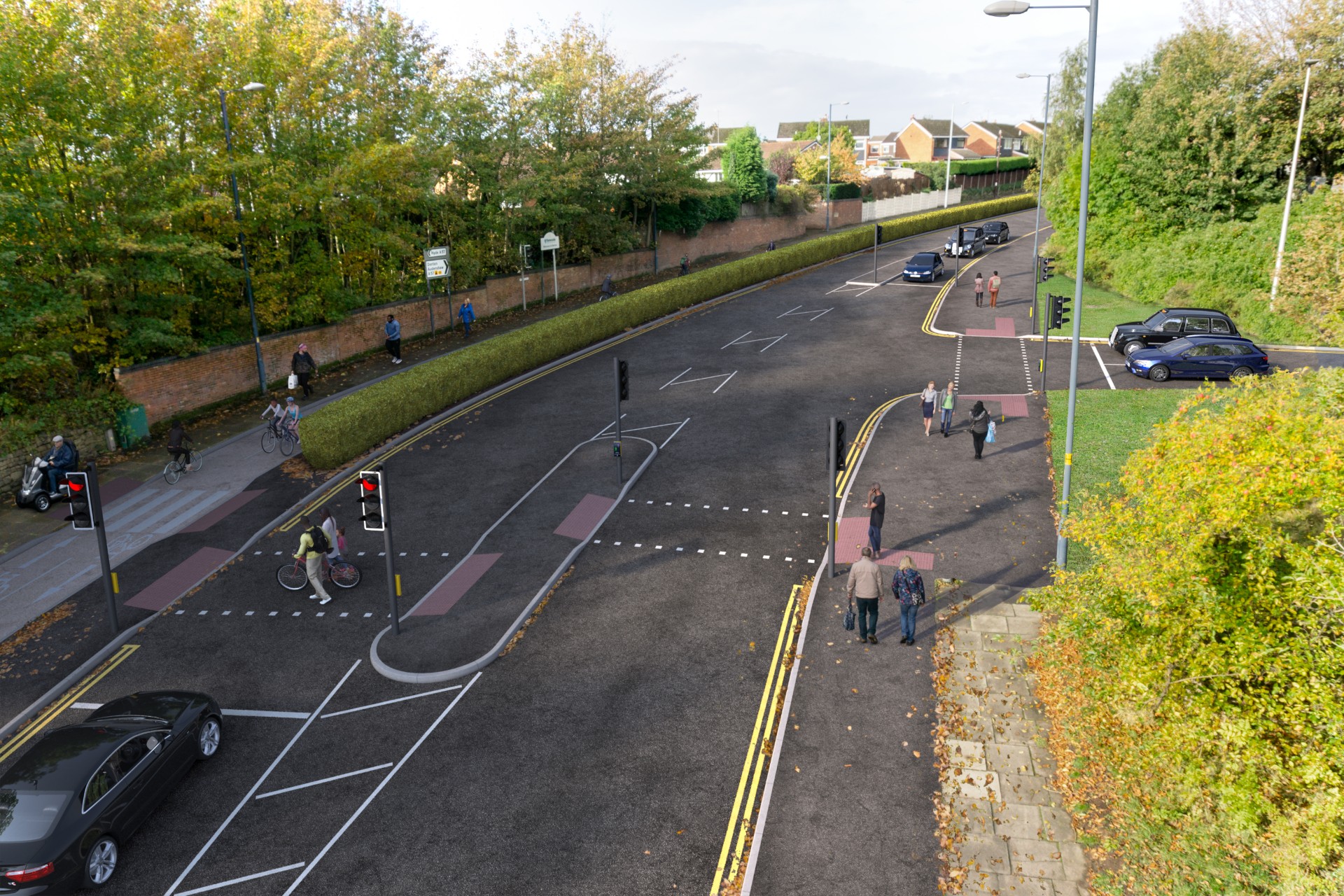 A visualisation of how Crown Point, Denton could look with cycling and walking improvements