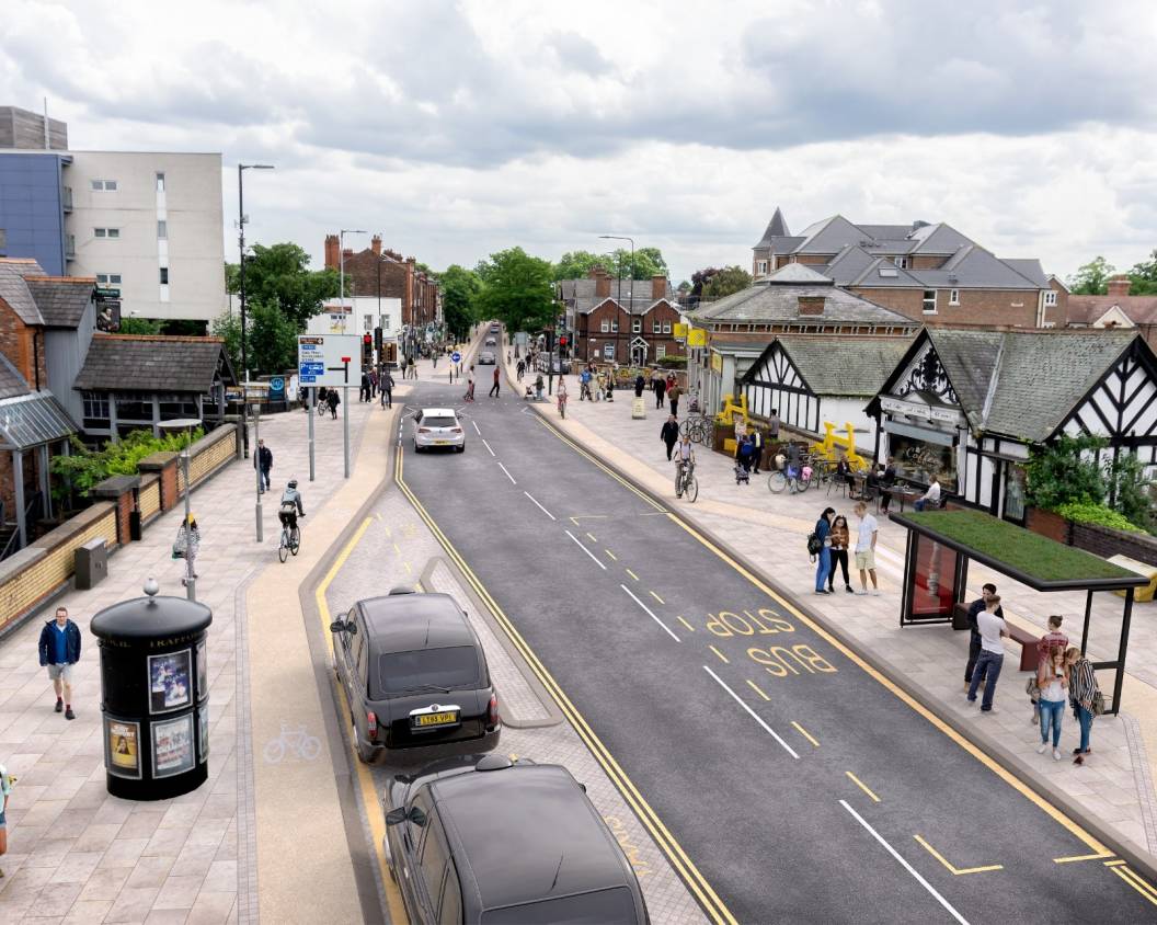 Visualisation of cycling and walking improvements on School Road in Sale