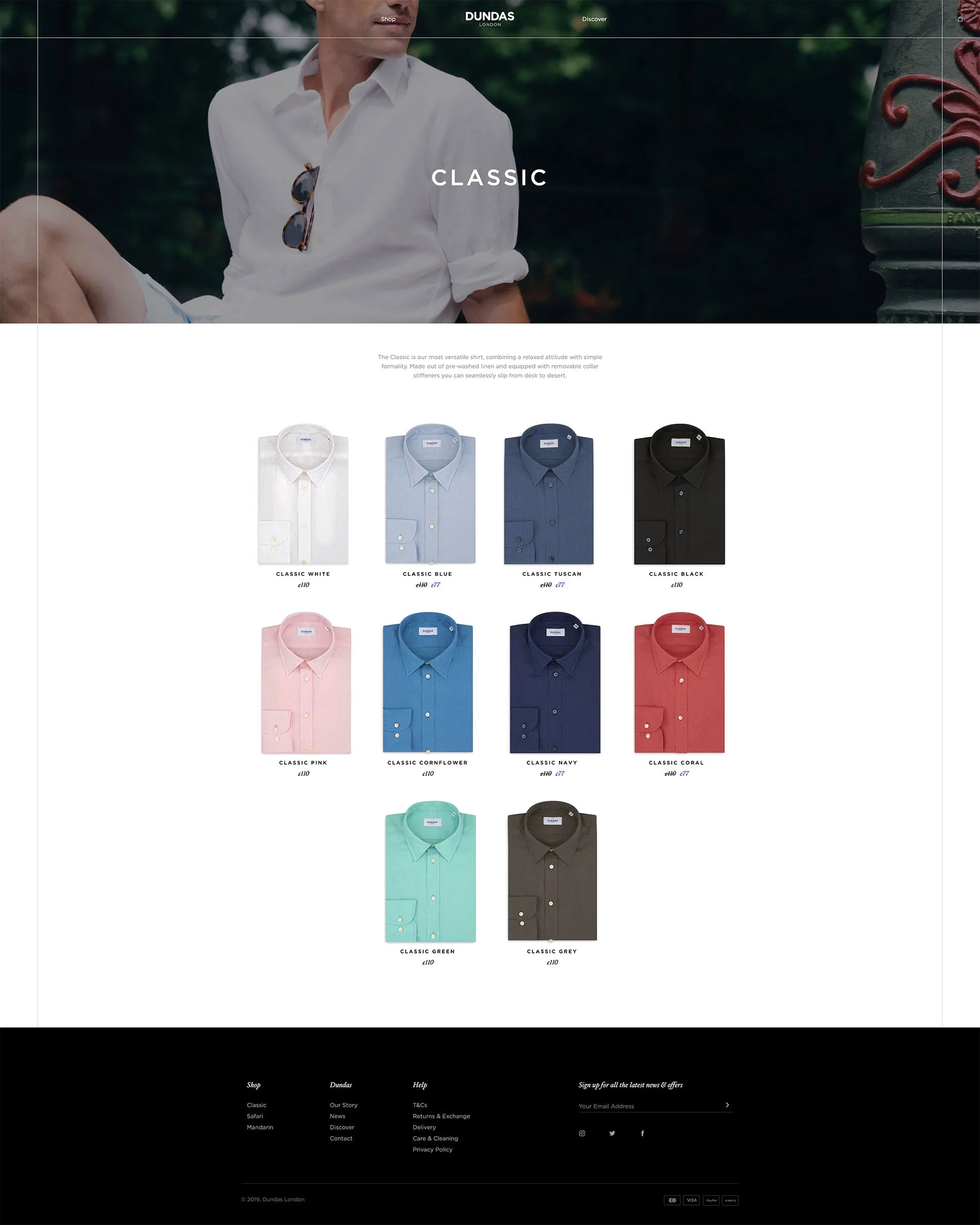 Dundas London website product listing page