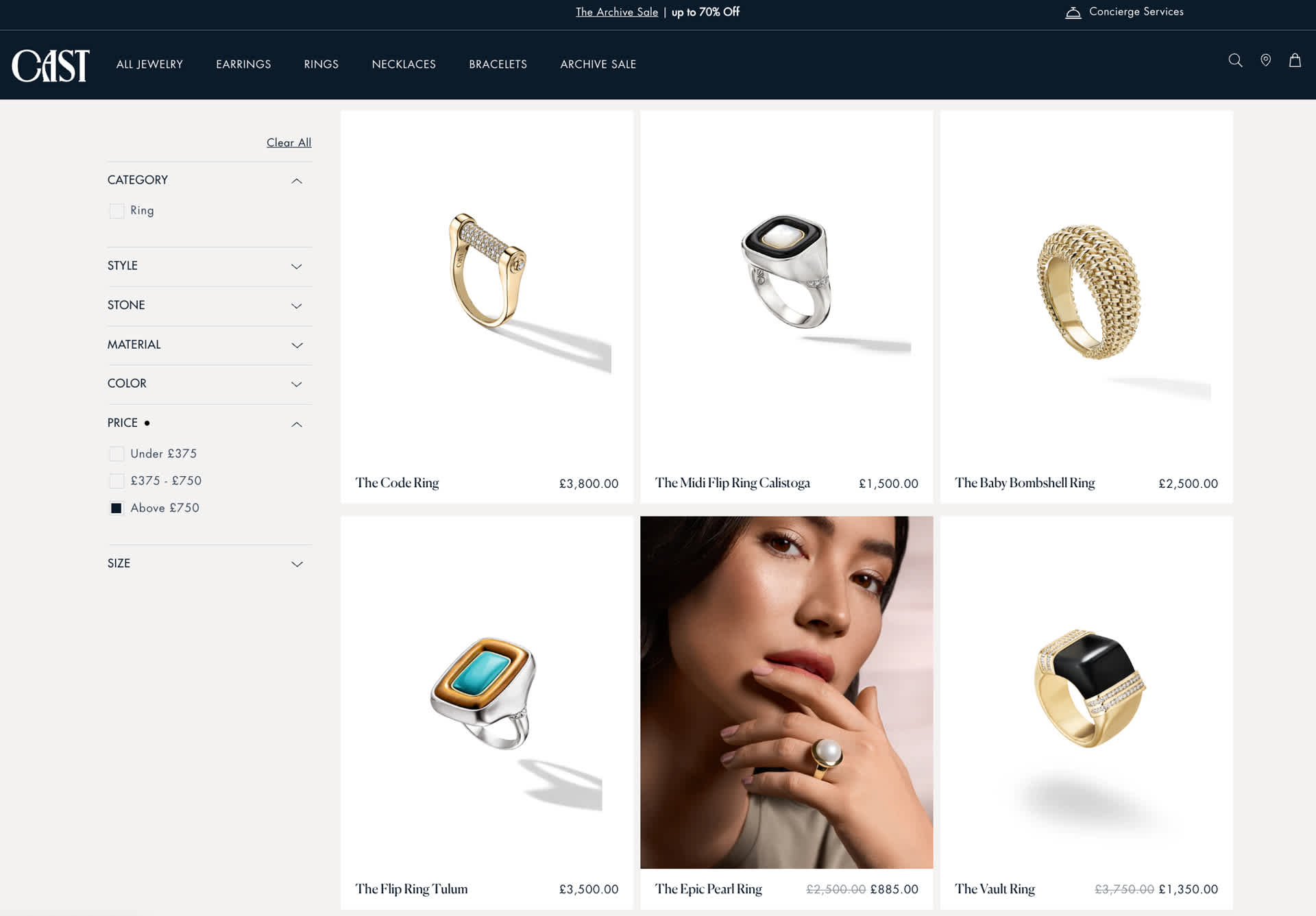 Cast Product listing pages