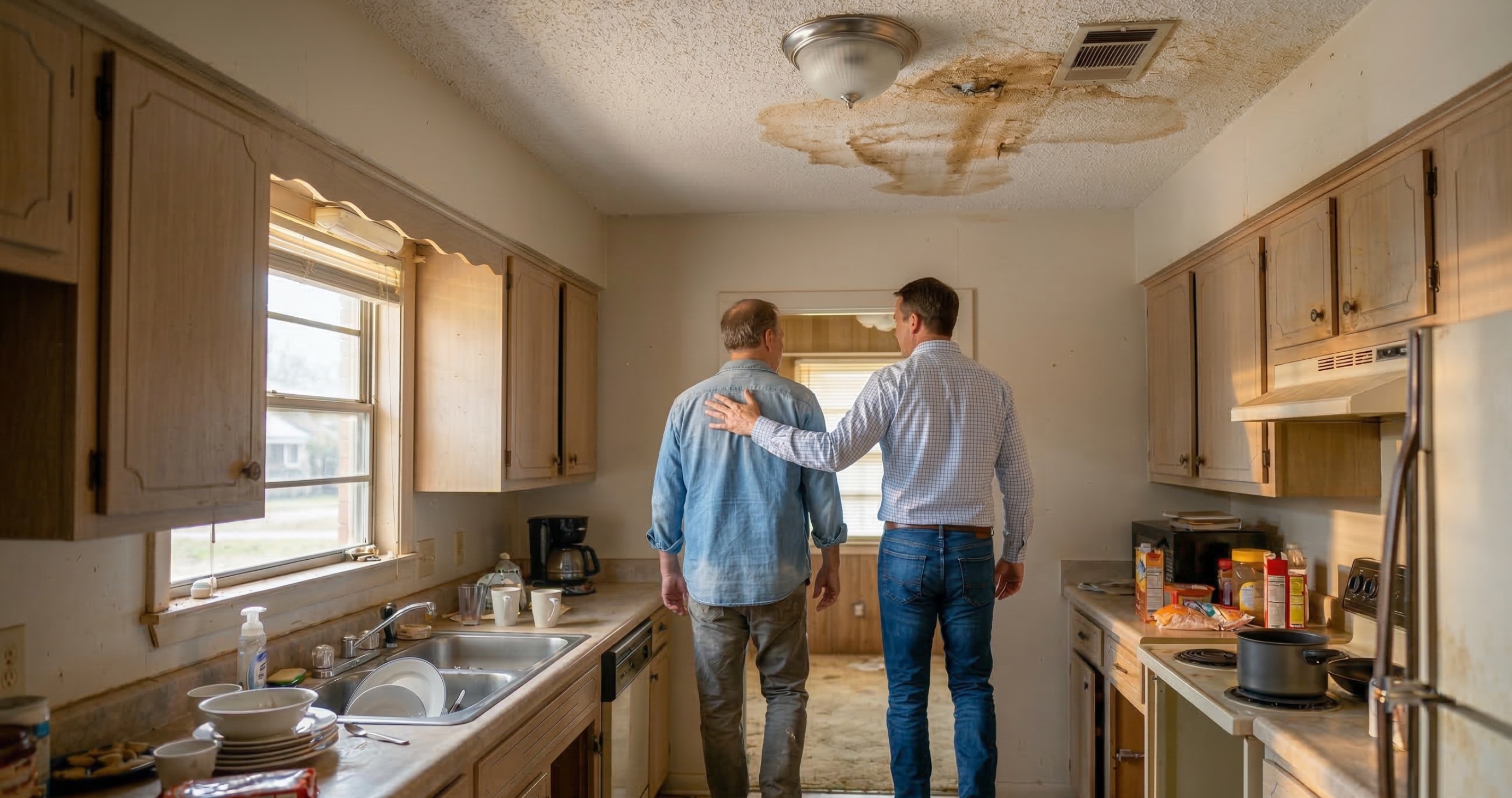 Big State team member walking through a Texas homeowner's kitchen during a property visit