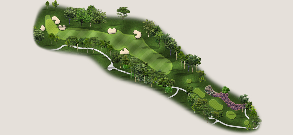 Aerial map of the first hole at the SentryWorld golf course