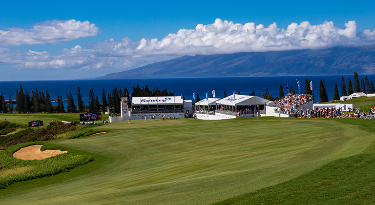 People spectating The Sentry golf tournament in Hawaii