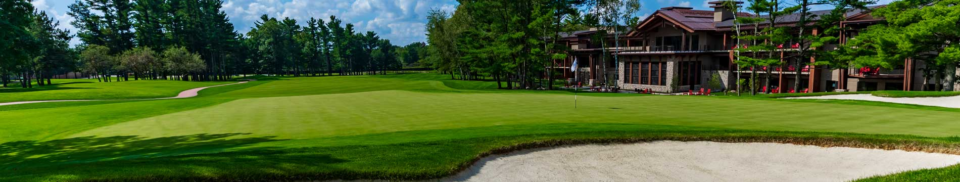 Back porch of The Inn at SentryWorld from the golf course