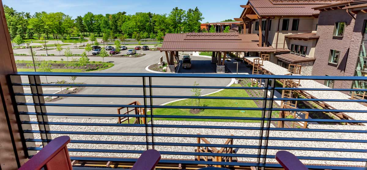 Front entrance view of The Inn from a balcony