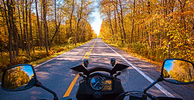 Motorcycle rider point-of-view of road