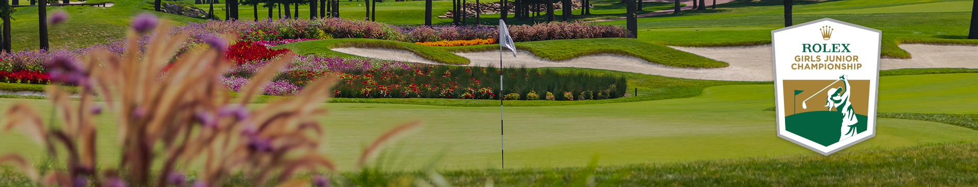 Rolex Girls Junior Championship logo on an image showing the flower hole at SentryWorld