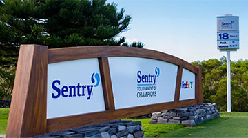 Sentry Tournament of Champions logo on a sign