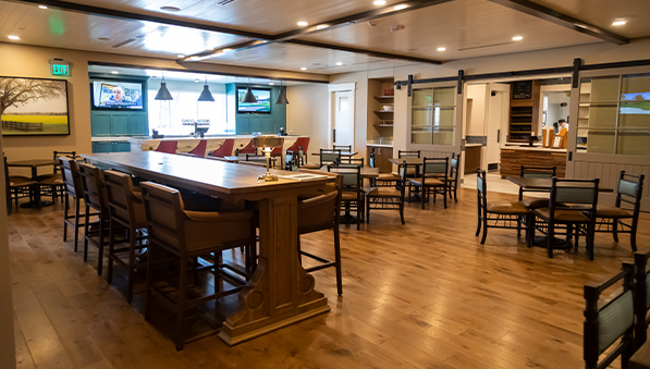 Table and bar seating the Library Cafe